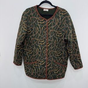 Jones New York Equestrian Horse Riding Quilted Jacket Coat Brown Green Western